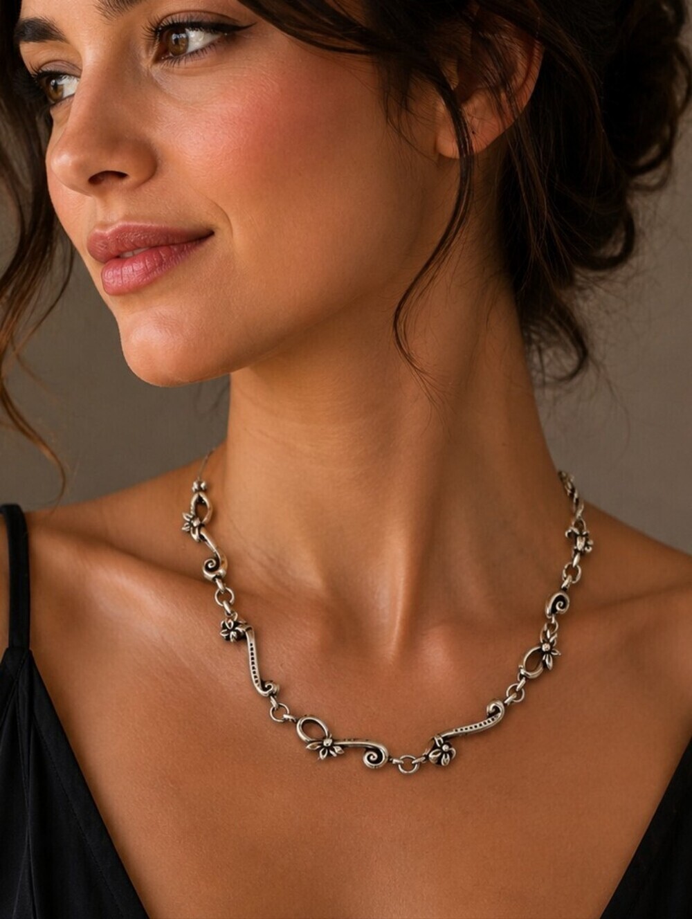 BRIGHTON Stargazer Floral Scroll Swirl Link Castlecore Chain Necklace